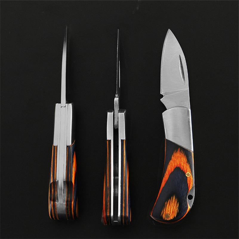 Small Folding Keychain Tool with Wood Grip for Pocket and Backpack