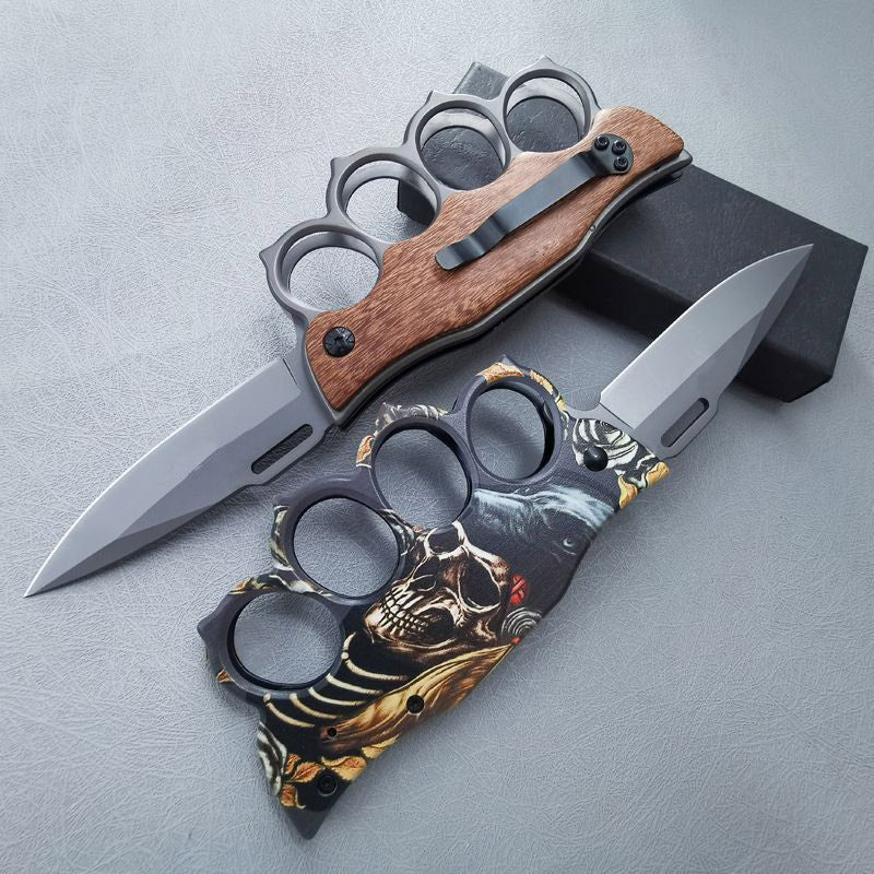 Outdoor Folding Pocket EDC Tools Featuring Wooden Handle and Four Holes