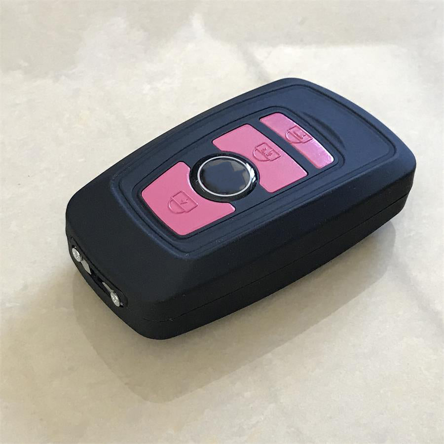 Sleek Outdoor Tool with Pink and Silver Key Shape