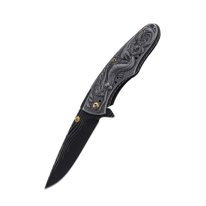 Outdoor Folding Pocket EDC Tool with Engraved Mermaid Handle