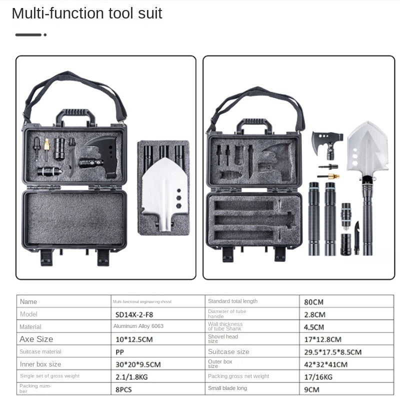 Outdoor Toolbox with Multifunctional Shovel Suit