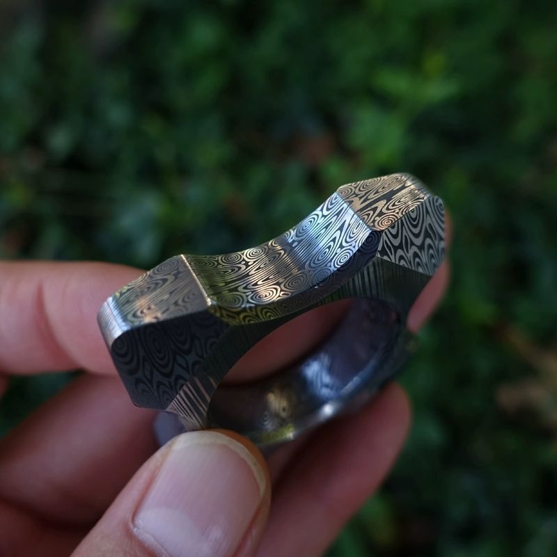 EDC Tool with Damask Pattern One-Hole Damascus Steel Bottle Opener