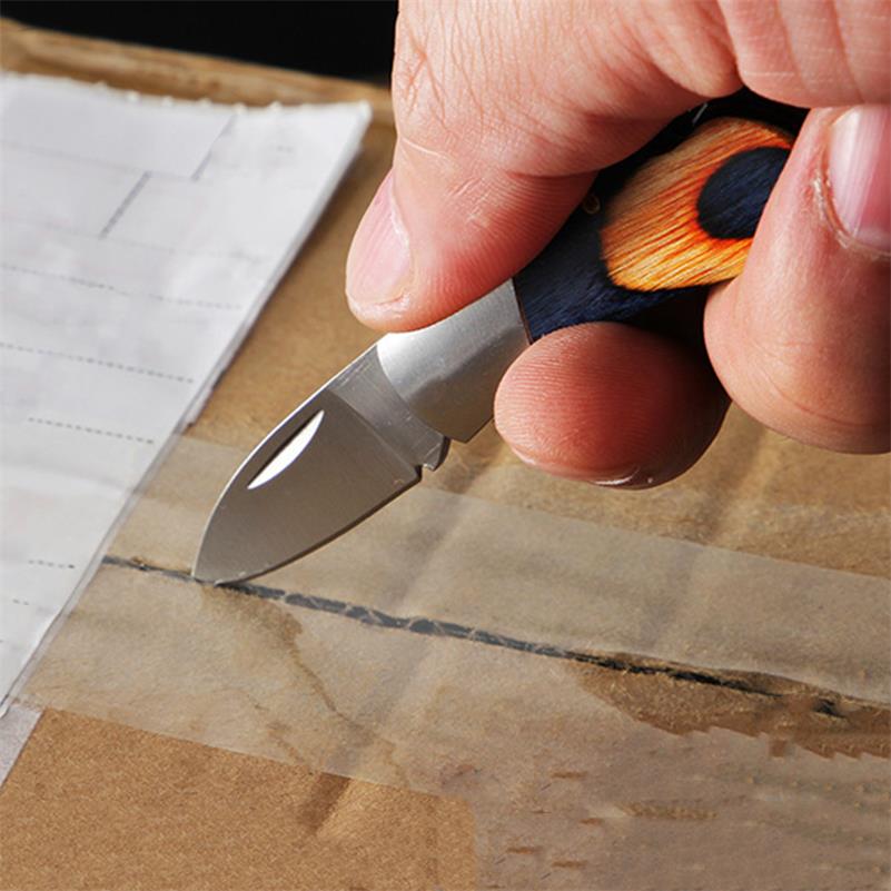 Small Folding Keychain Tool with Wood Grip for Pocket and Backpack