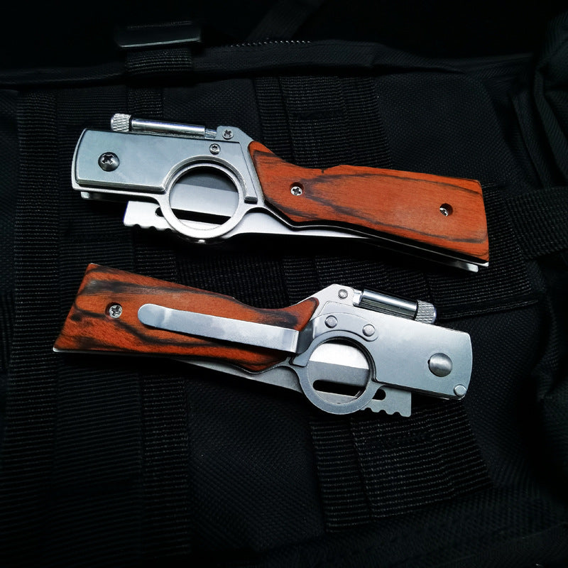 Light-Colored Wood Textured Folding Tool for Pocket Use
