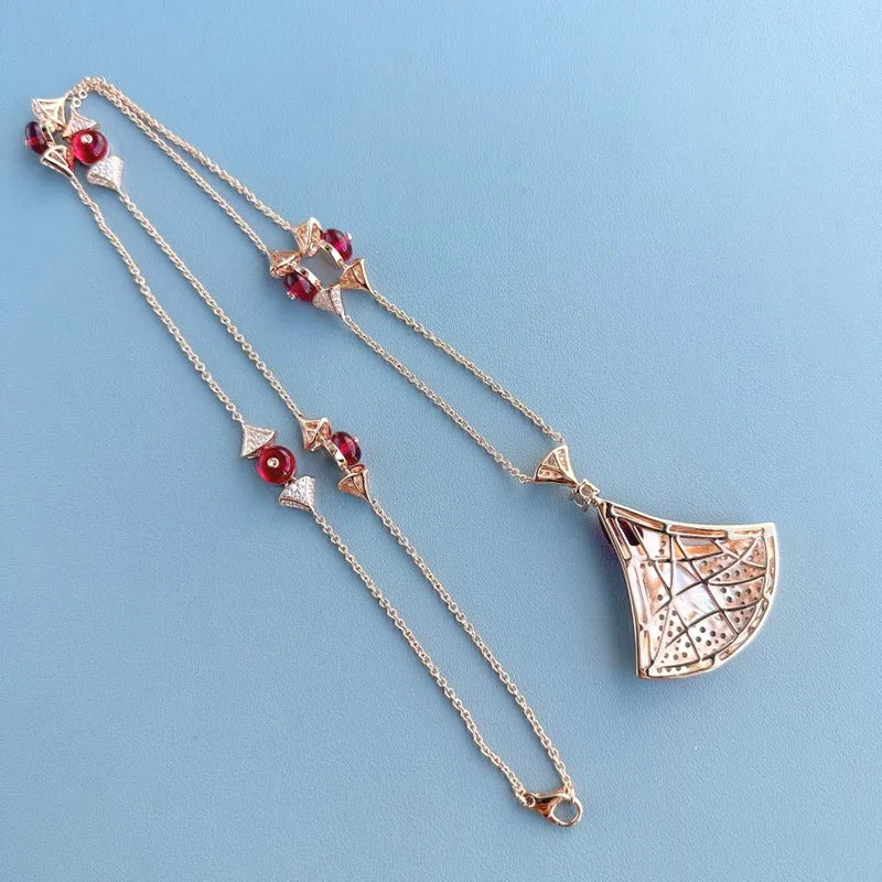 Zircon Pearl Fan Pendant Set