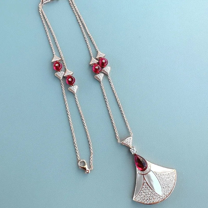 Zircon Pearl Fan Pendant Set