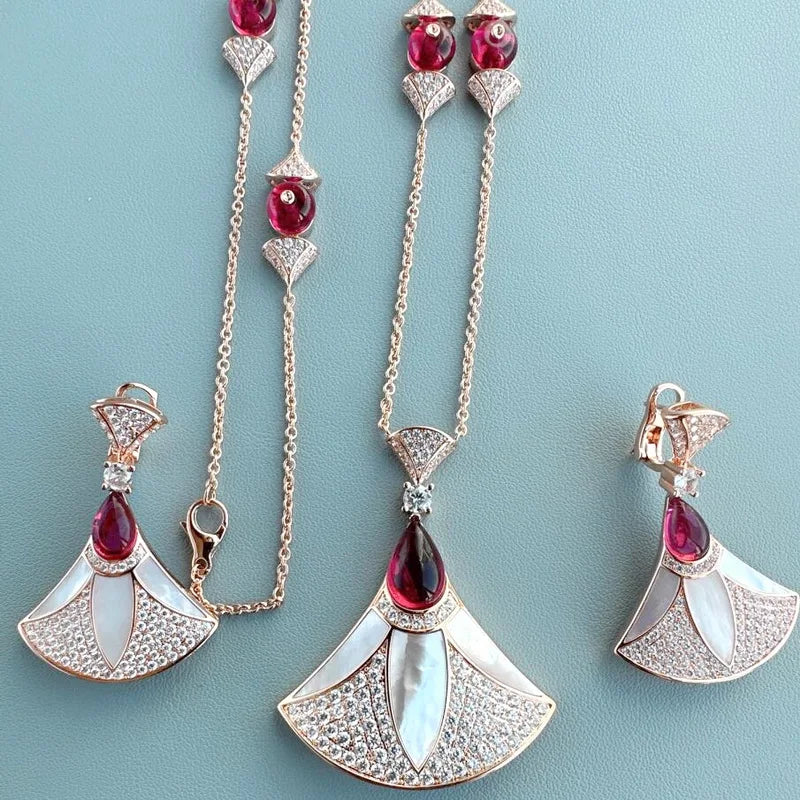 Zircon Pearl Fan Pendant Set
