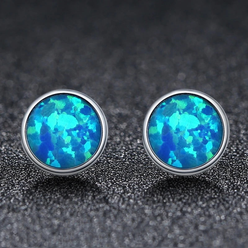 Vintage Blue Opal Small Silver Stud Earrings