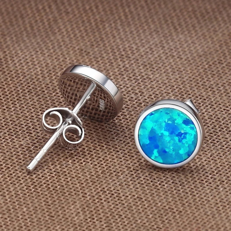 Vintage Blue Opal Small Silver Stud Earrings