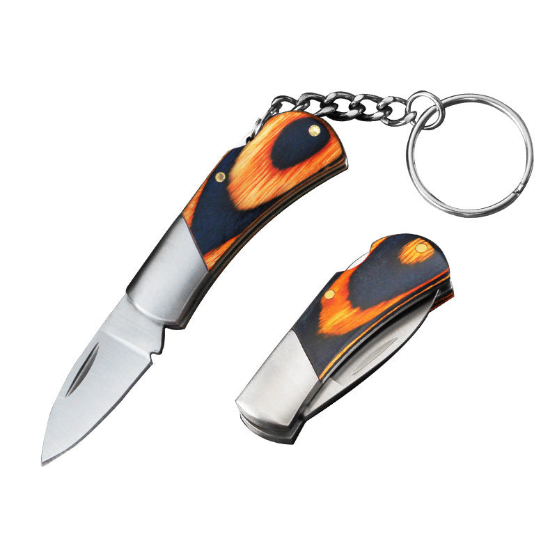 Small Folding Keychain Tool with Wood Grip for Pocket and Backpack