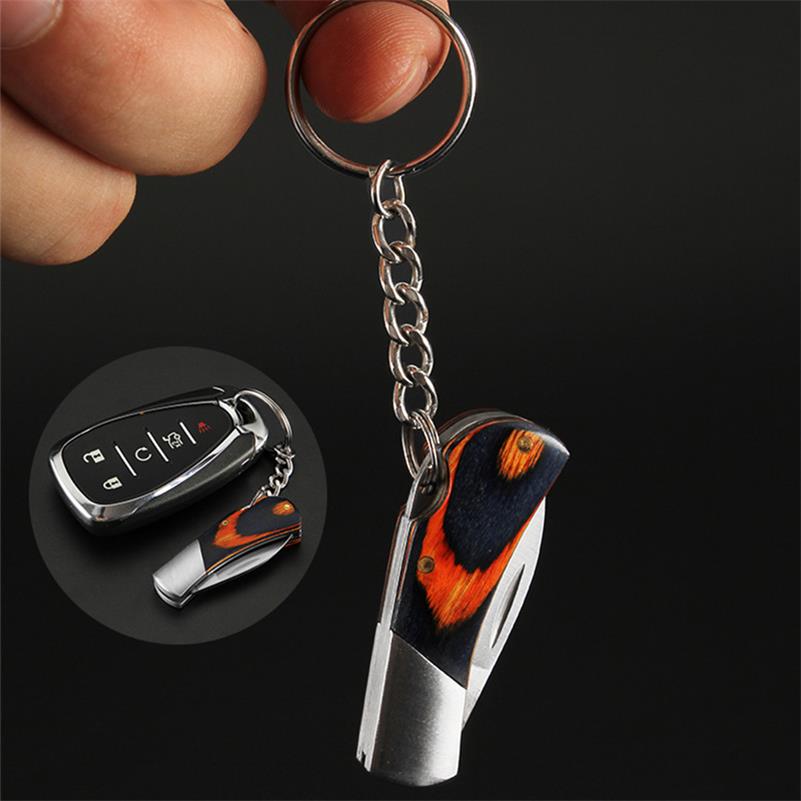 Small Folding Keychain Tool with Wood Grip for Pocket and Backpack