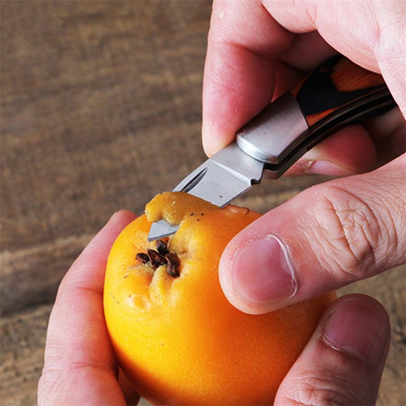 Small Folding Keychain Tool with Wood Grip for Pocket and Backpack