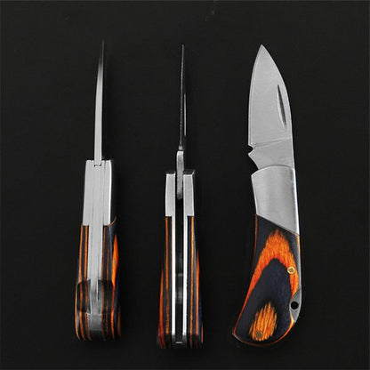 Small Folding Keychain Tool with Wood Grip for Pocket and Backpack