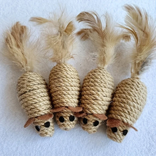 Hemp rope chicken feather mouse