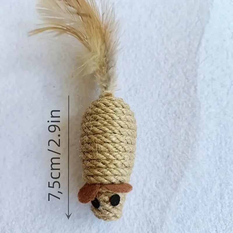 Hemp rope chicken feather mouse