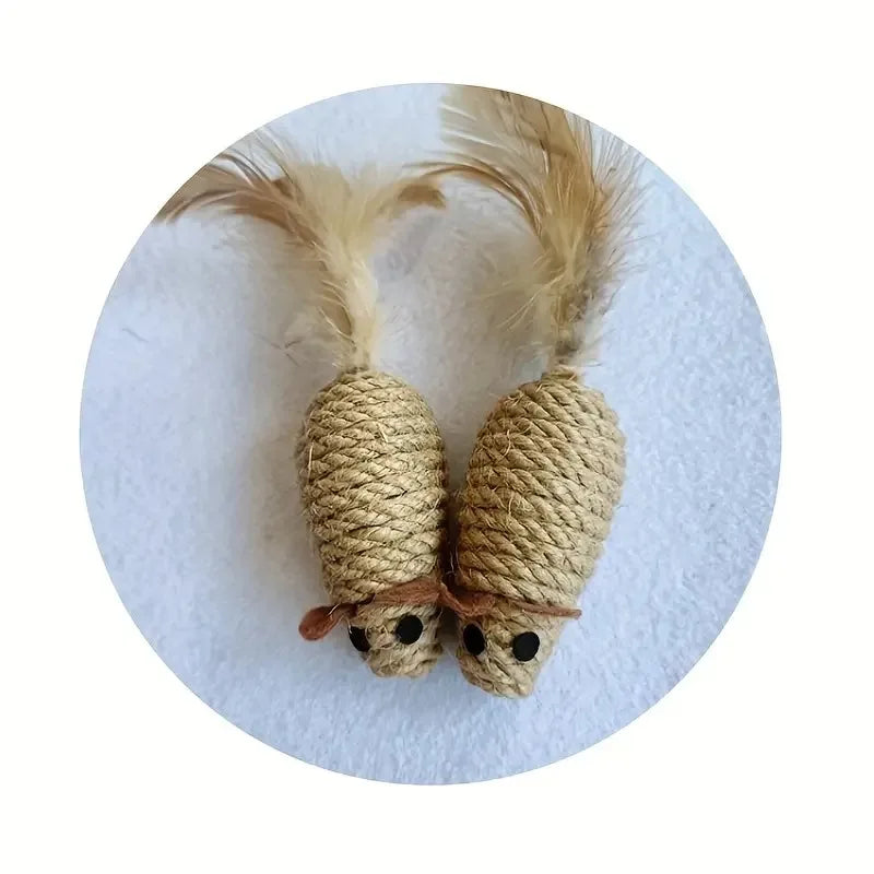 Hemp rope chicken feather mouse