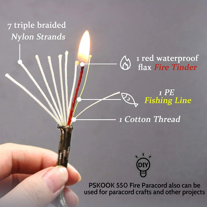 10 Strand Multifunctional Paracord 650 With Fishing Line Copper Wire And Fire Wire