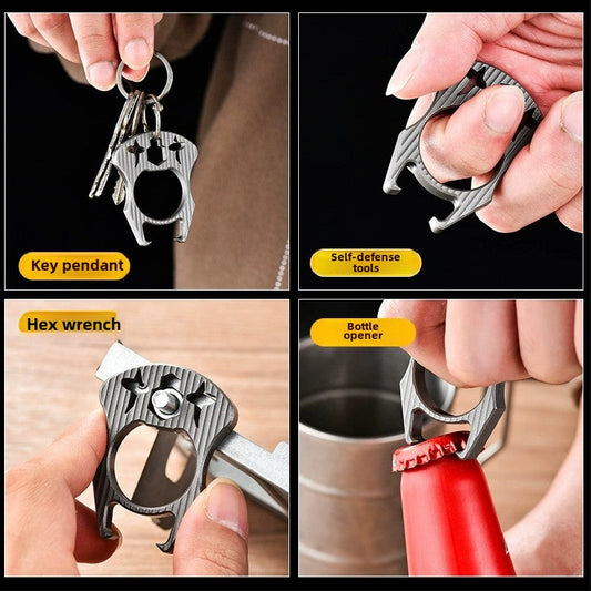 Portable Titanium Multi-Purpose Bottle Opener with Keychain Attachment