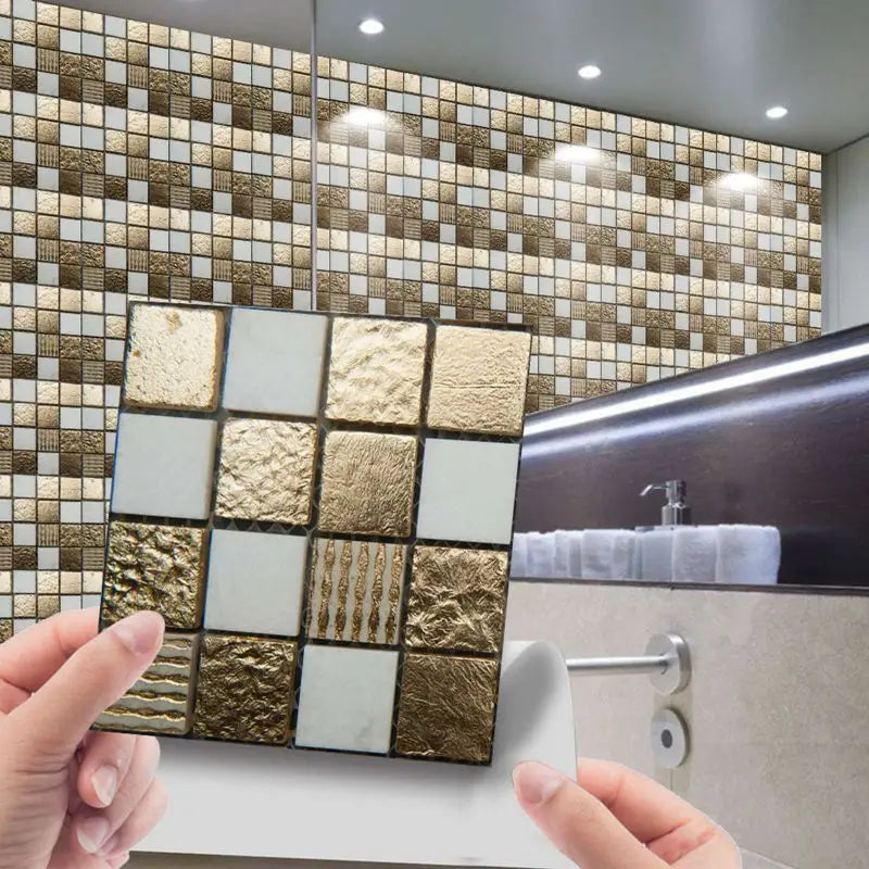 10pcs Self-Adhesive Waterproof 3D Mosaic Wall Tiles