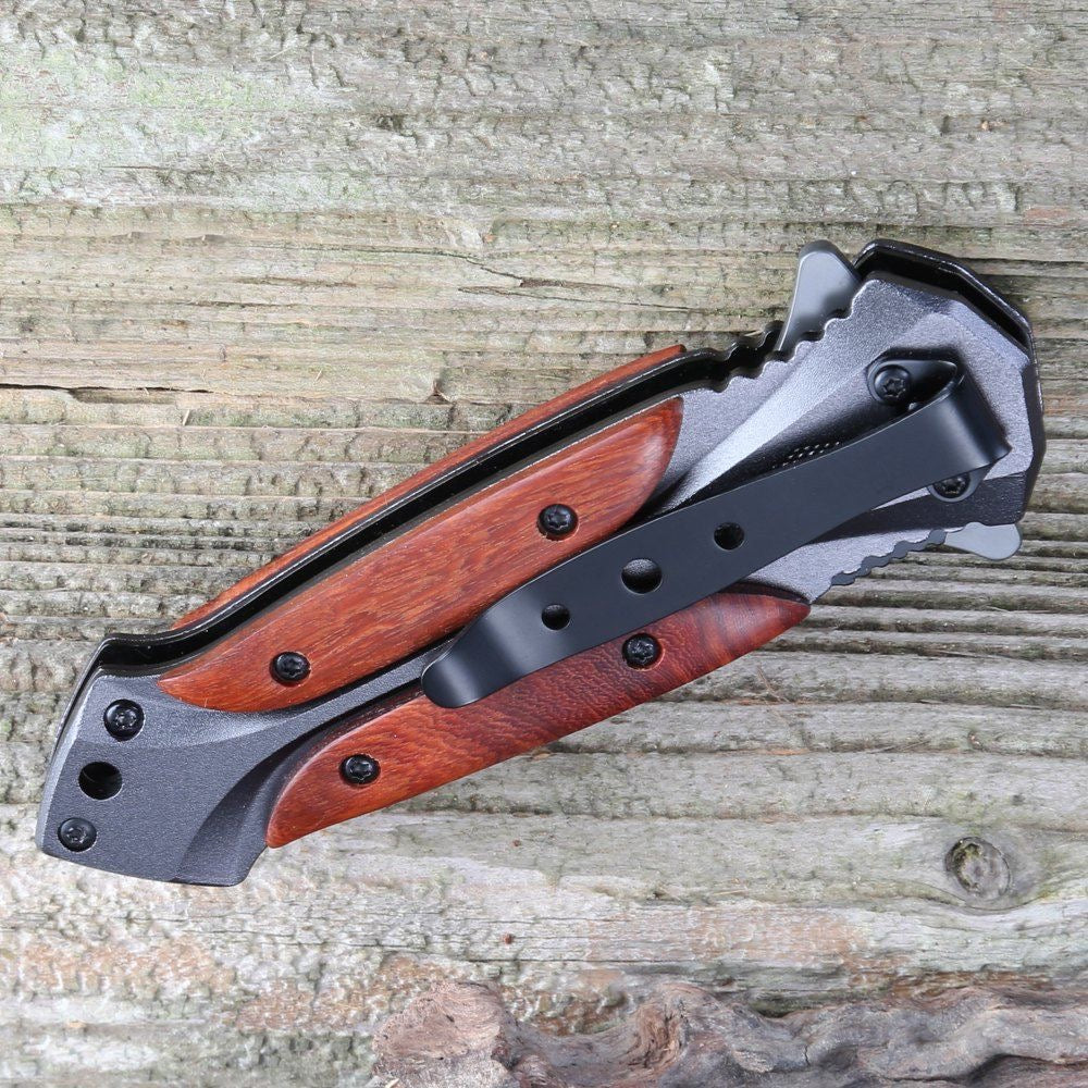 Folding Outdoor Pocket Tool with BM Wood Handle Design
