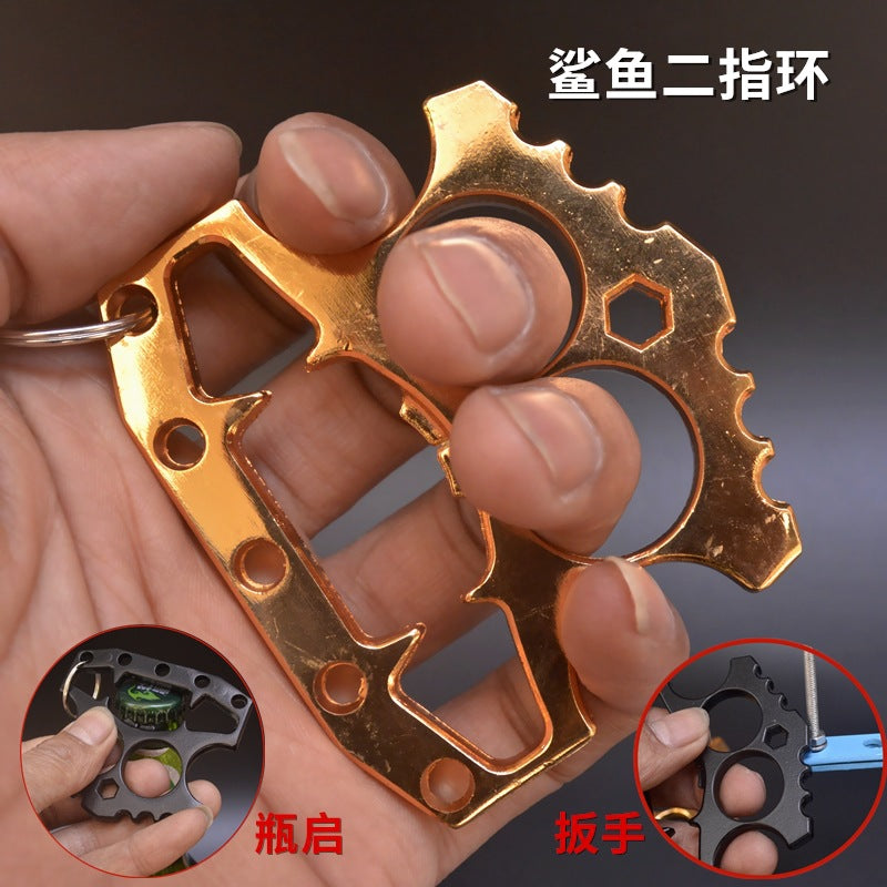 Multifunctional Defense Bottle Opener-Brass Knuckle Duster Two Finger Buckle Defence Window Breaker Fighting Gear