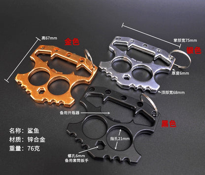 Multifunctional Defense Bottle Opener-Brass Knuckle Duster Two Finger Buckle Defence Window Breaker Fighting Gear