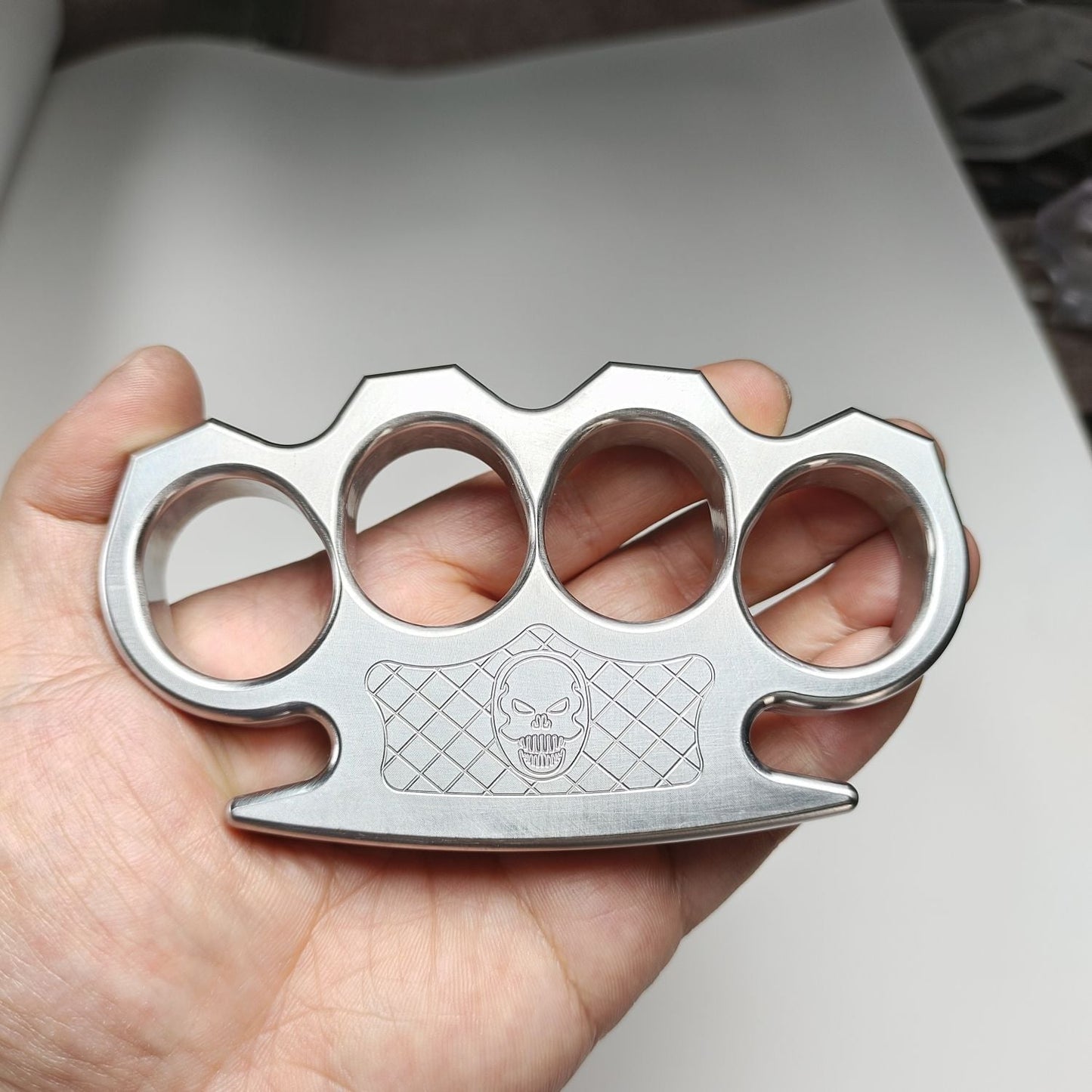 Steel Textured Skull Pattern Large Hole Bottle Opener EDC Tool