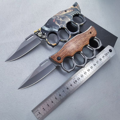 Outdoor Folding Pocket EDC Tools Featuring Wooden Handle and Four Holes