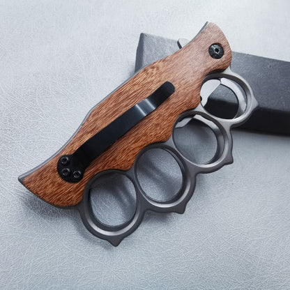 Outdoor Folding Pocket EDC Tools Featuring Wooden Handle and Four Holes