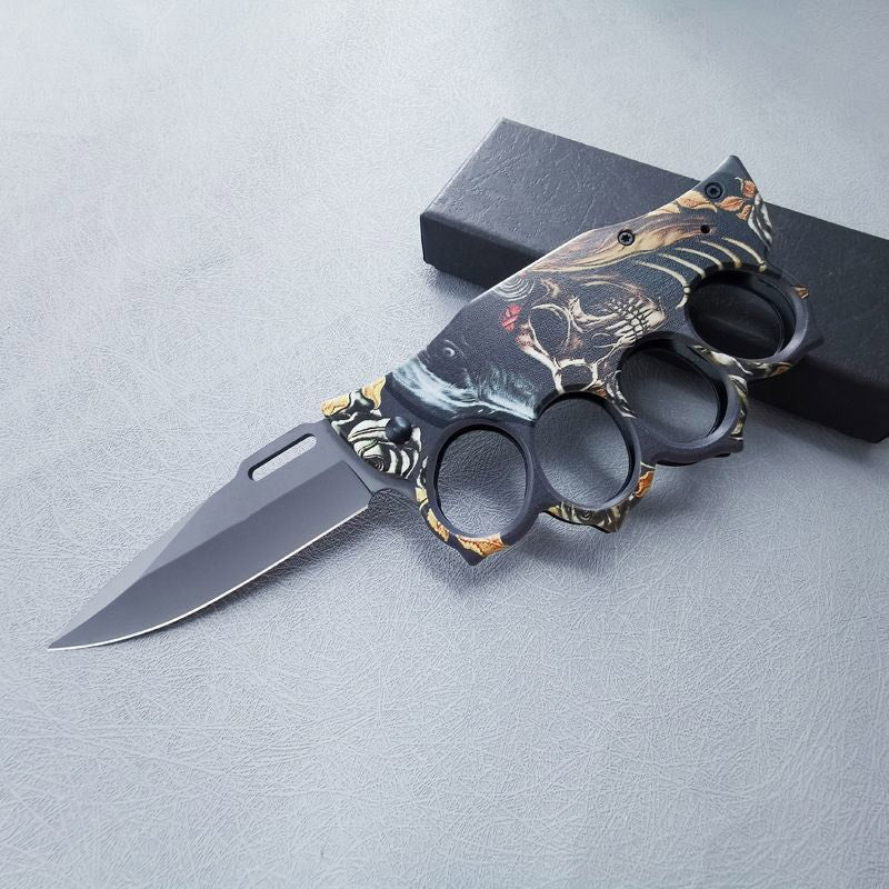 Outdoor Folding Pocket EDC Tools Featuring Wooden Handle and Four Holes