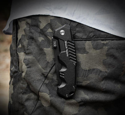 Black Foldable Outdoor Pocket Tool in Small and Large Variants