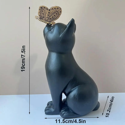 Curious Cat with Butterfly Decorative Figurine