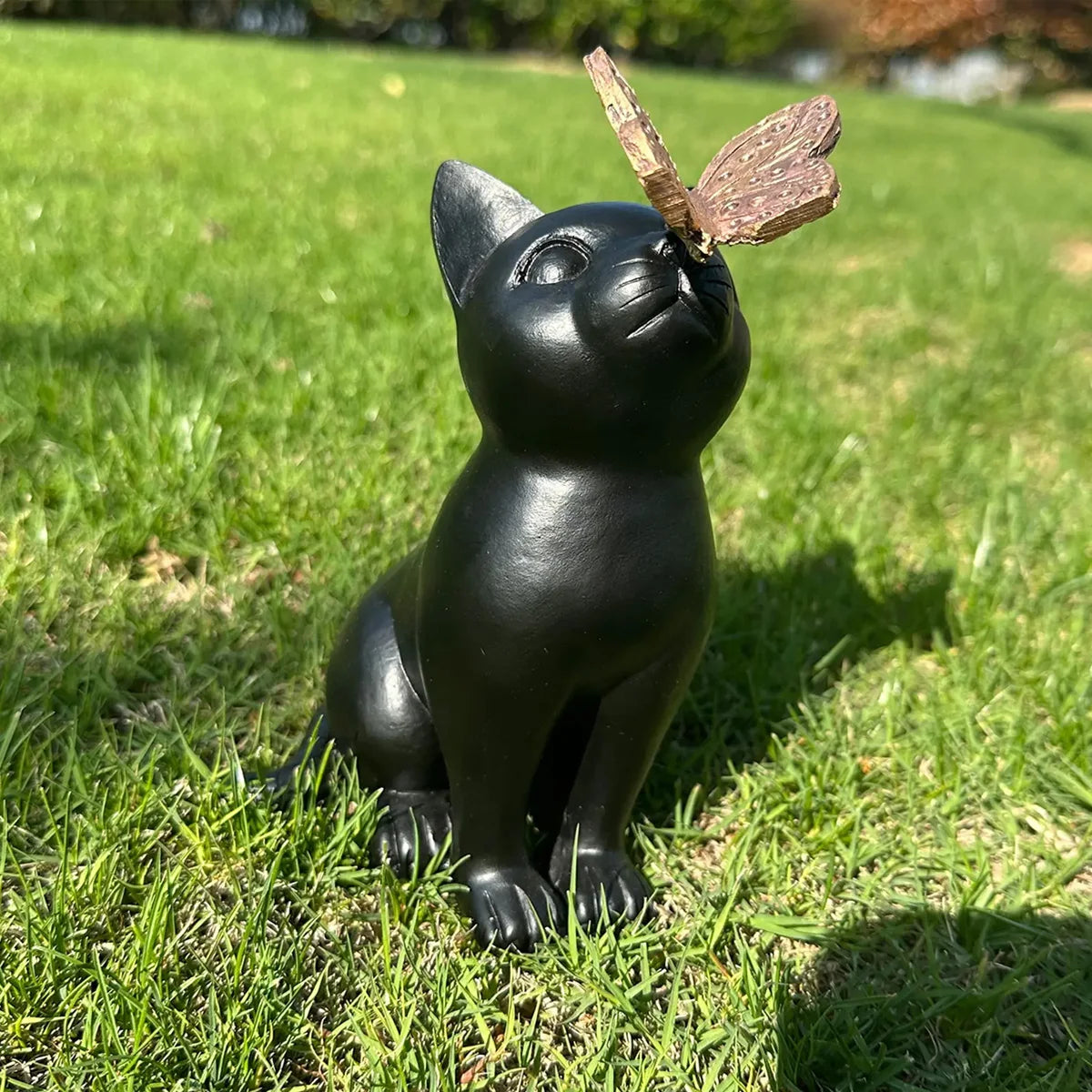 Curious Cat with Butterfly Decorative Figurine