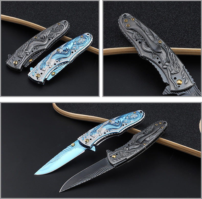 Outdoor Folding Pocket EDC Tool with Engraved Mermaid Handle