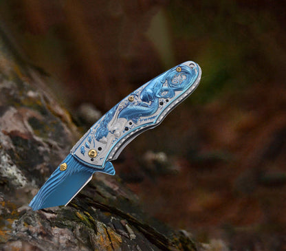 Outdoor Folding Pocket EDC Tool with Engraved Mermaid Handle
