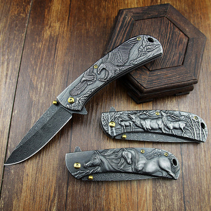 Multi-Animal Embossed Handle Folding Pocket Tool for Outdoor Use