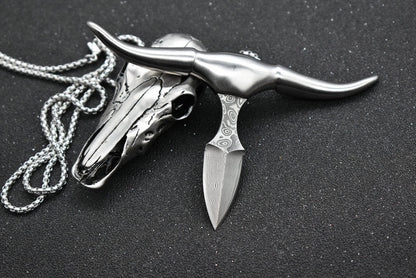 Outdoor Carry Tool with Bullhead Shape Crafted from Damascus Steel