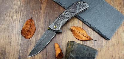 Multi-Animal Embossed Handle Folding Pocket Tool for Outdoor Use