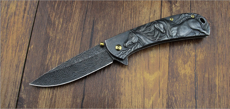 Multi-Animal Embossed Handle Folding Pocket Tool for Outdoor Use