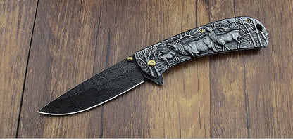 Multi-Animal Embossed Handle Folding Pocket Tool for Outdoor Use