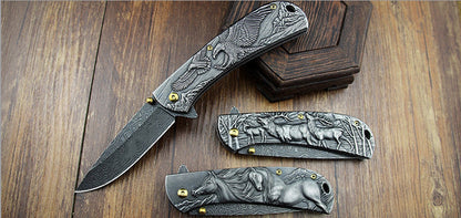 Multi-Animal Embossed Handle Folding Pocket Tool for Outdoor Use