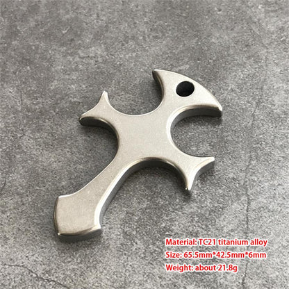 Cross Pattern Titanium Pendant Tool for Outdoor Carry