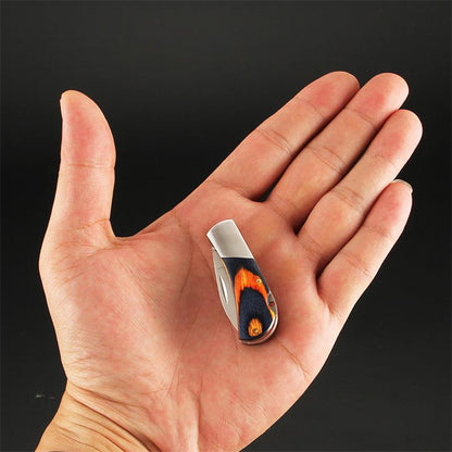 Small Folding Keychain Tool with Wood Grip for Pocket and Backpack