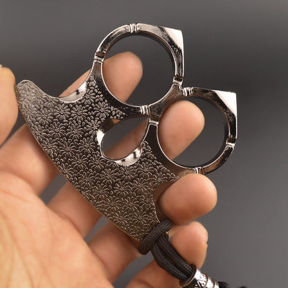 Patterned Two Finger -Brass Knuckle Duster Four Finger Buckle Defence Window Breaker Fighting Gear