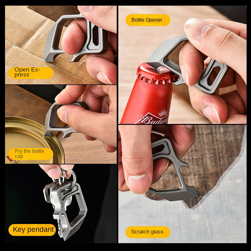 Outdoor Titanium Bottle Opener Pendant with Multiple Functions