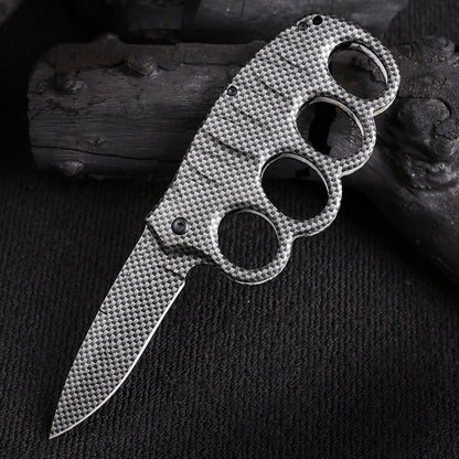 Versatile Four-Hole Outdoor Tool with Black-Plated Titanium and Carbon Fiber