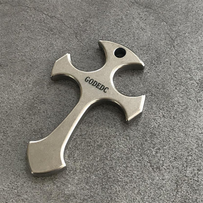 Portable Titanium Cross Pendant for Necklace and Backpack Carry