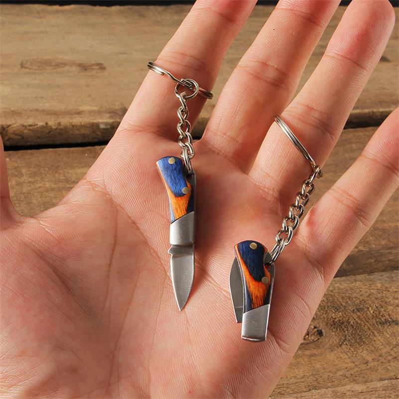 Small Folding Keychain Tool with Wood Grip for Pocket and Backpack