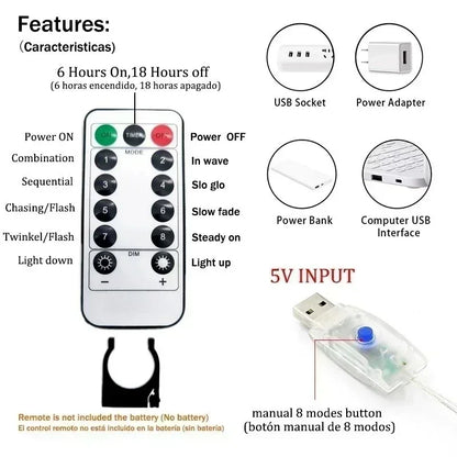 6x3M/3x3m USB with Remote Led Lights Christmas Decor