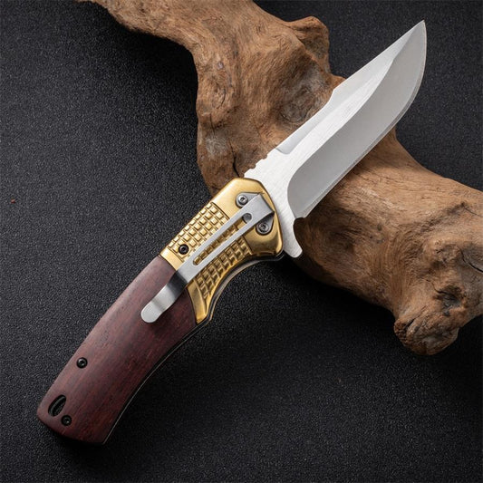 Steel Folding Tool Featuring a Wooden Handle for Outdoor Activities